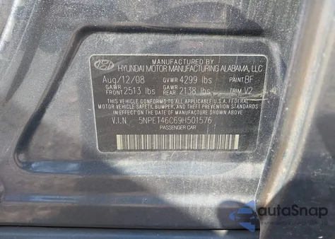 2009 Hyundai Sonata Gls from USA, damaged, VIN 5NPET46C69H501576